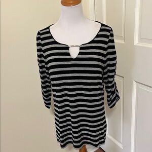 Black and Gray Striped  &  Black Women's Tops